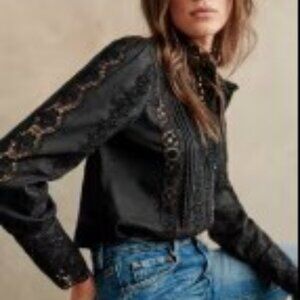 Sezane Rym Button-down Blouse in Black, Size 14, Like New